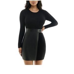 BCX Dress Sweater/Faux Leather Long Sleeve Black Size M